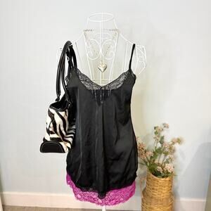 the cutest vintage y2k black lace fairy slip cami tank top